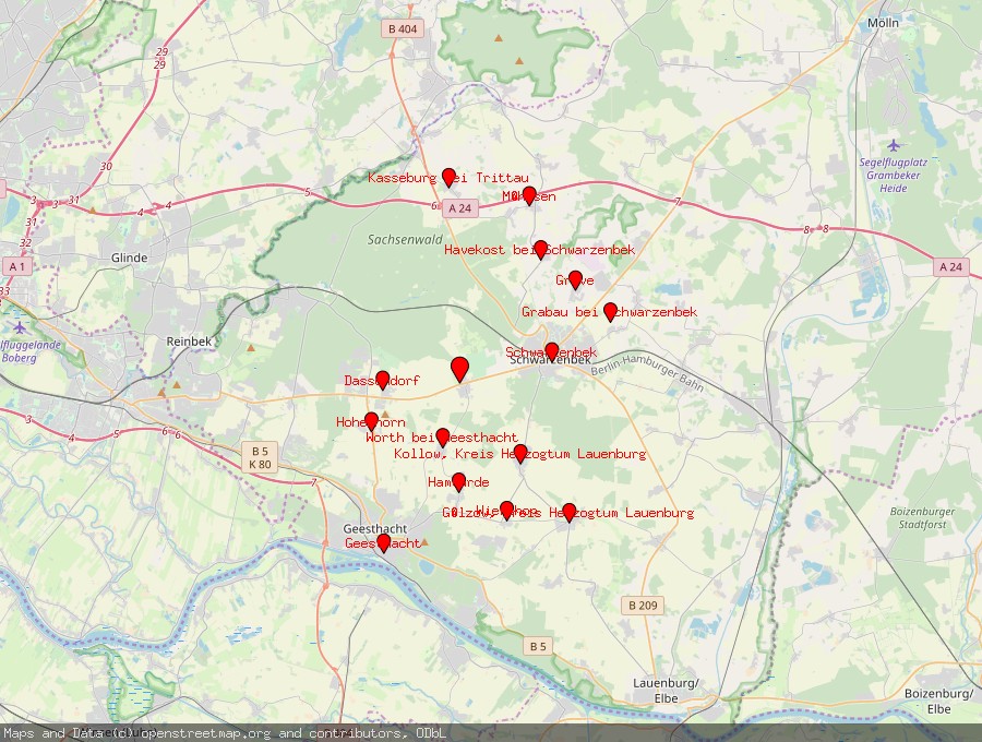 Landkarte von Brunstorf, Kreis Herzogtum Lauenburg